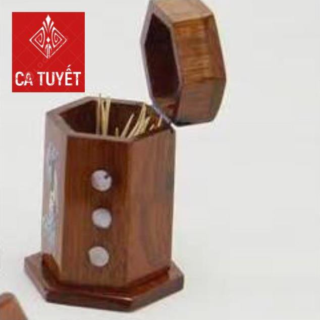 Lọ Đựng Tăm Gỗ Hương khảm Trai - Cô Gái Việt Nam