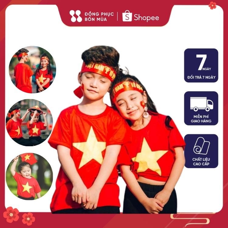 Áo thun Cờ Đỏ Sao Vàng Trẻ Em - Áo Chất Cotton Đẹp in hình lá cờ tổ quốc sẵn hàng kèm videogiá tại xưởng