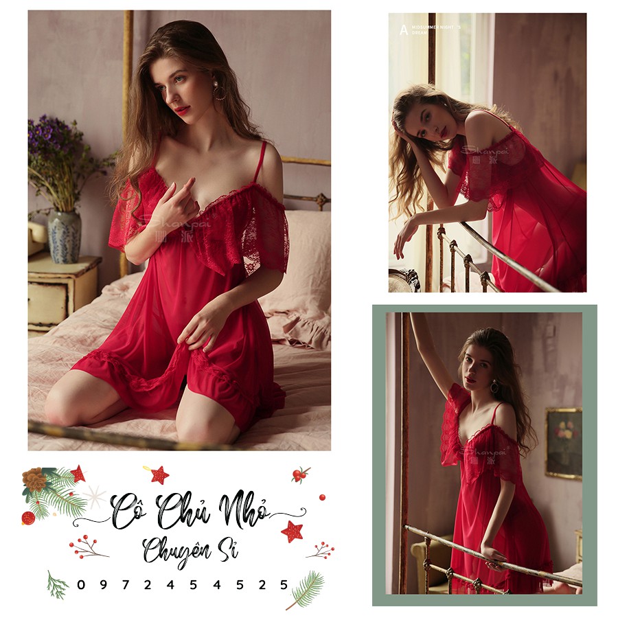 Q11.HCM -Dưới 100kg - LL091 - váy ngủ thun lưới có độ giãn phối ren sexy gợi cảm cô chủ nhỏ chuyên sỉ