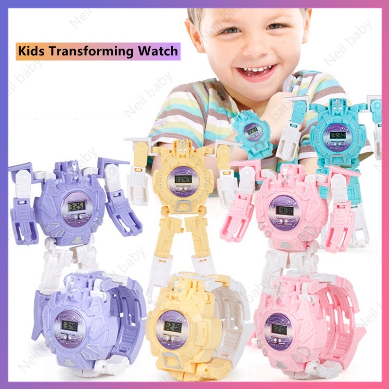 Đồng Hồ Điện Tử Biến Hình Robot Hoạt Hình Cho Bé