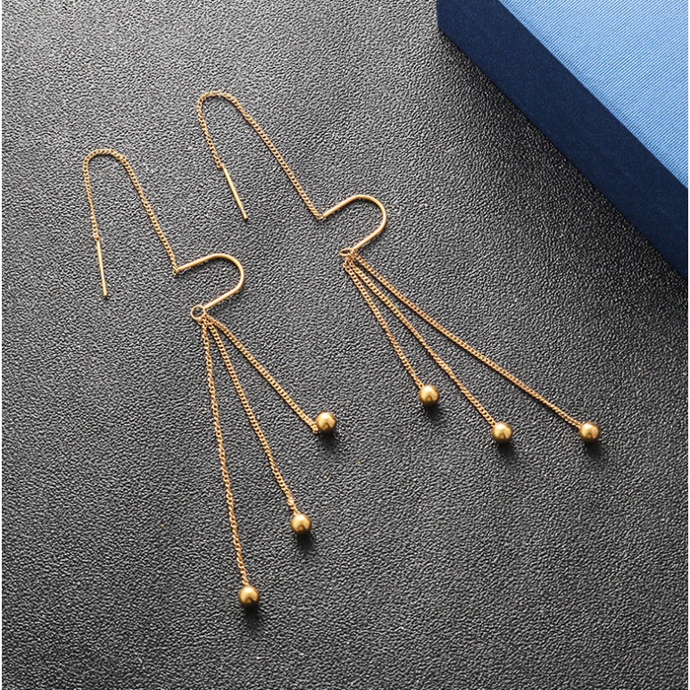 Bông Tai Chuỗi Bi Tua Rua Titan Ko Đen TT 4251