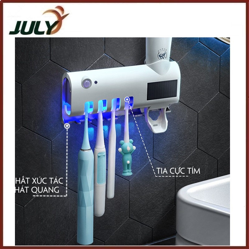 Giá treo bàn chải khử trùng bằng tia cực tím kèm bộ nhả kem đánh răng tiện lợi HD00024