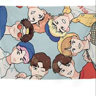 (Có kèm bộ móc treo) Tranh vải treo tường chibi BTS Season greeting 2019 và Maknae line