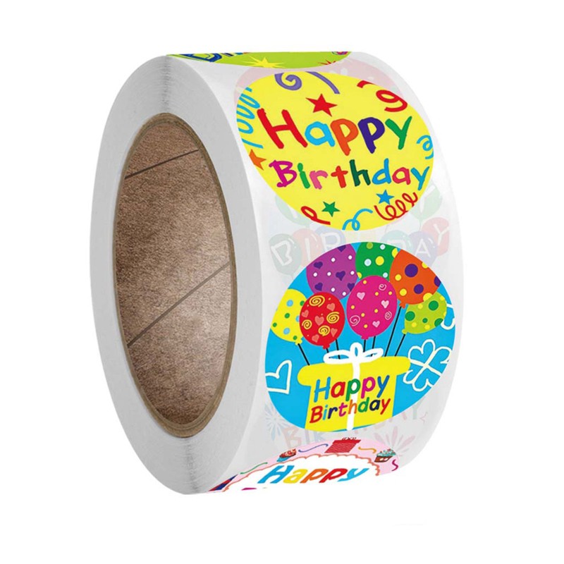 （good） 1 Roll 8 Styles Happy Birthday Round Stickers Party Gift Packaging Seal Labels