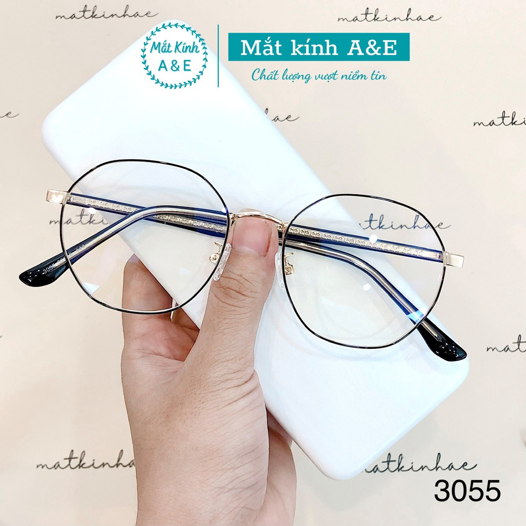 Gọng kính cận nam nữ AMIE Eyewear mắt kính đa giác gọng kim loại bọc nhựa giảm đau tai thiết kế đơn giản thời trang 3055