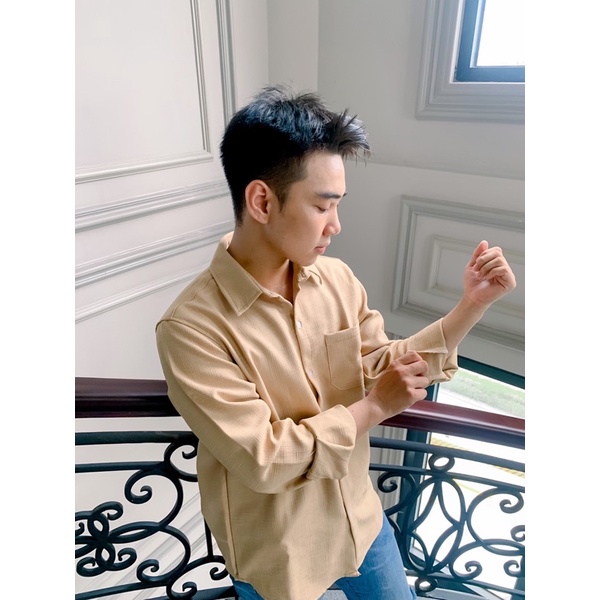 Áo Sơ Mi Nam Basic Unisex Vải Linen Xước Trắng/Đen Phong Cách Hàn Quốc Mr Smile 99 Shop