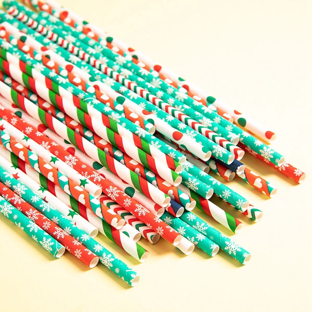 Bộ 25 Ống Hút Giấy Dùng Một Lần Trang Trí Tiệc Giáng Sinh Năm Mới