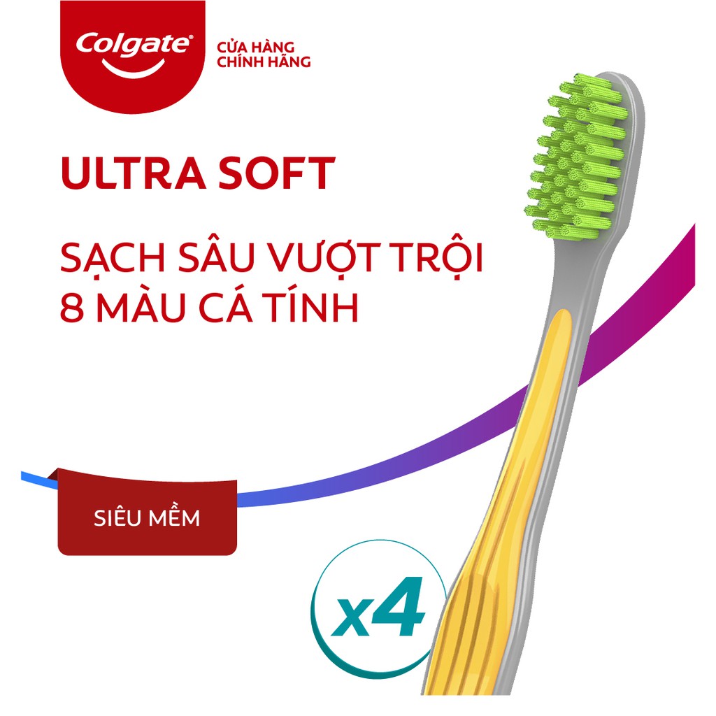 [Mã FMCGMALL - 8% đơn 250K] Combo 4 Bàn chải đánh răng Colgate Ultra Soft siêu mềm (Màu ngẫu nhiên)