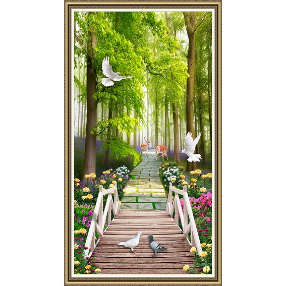 Tranh dán tường VTC Thiên nhiên khổ dọc nhiều mẫu LV-0051K Kim sa nhiều kích thước