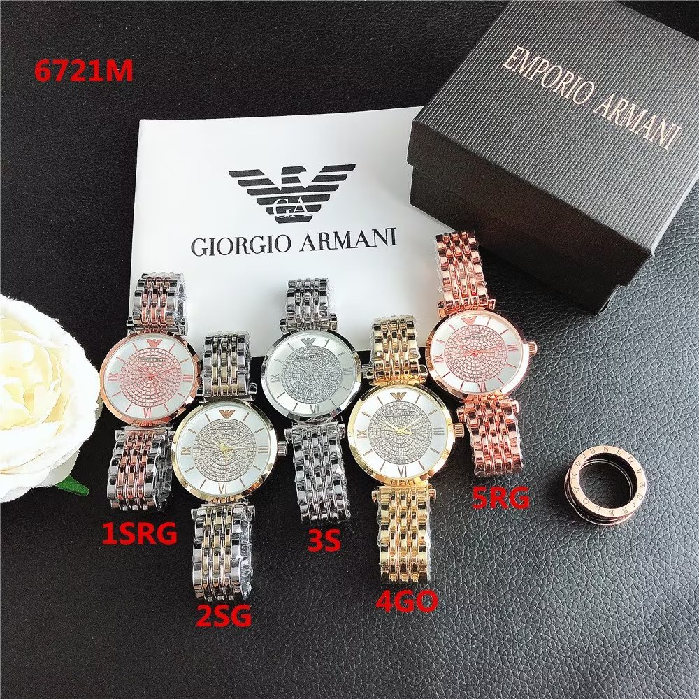 Đồng hồ đôi Armani Mặt Tròn Đính Đá Thời Trang Dành Cho Nam Và Nữ