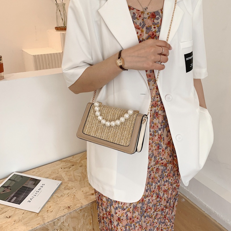 IELGY Túi Đeo Vai Đan Rơm Phong Cách Hàn Quốc Thời Trang Cho Nữ