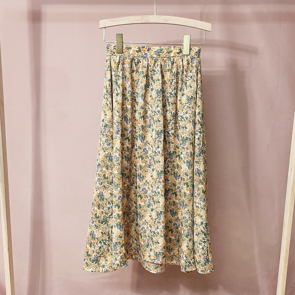 Chân váy vintage - chân váy dài hoa nhí cạp cao chun sau vải voan nhật - chân váy dài hoa nhiều màu CV18
