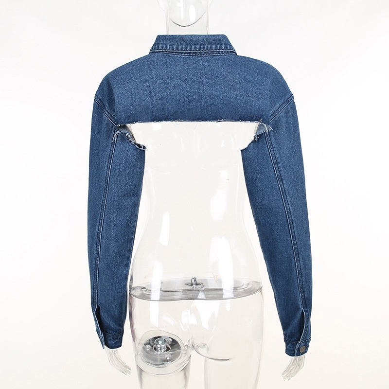 Áo Khoác Denim Tay Dài Cổ Bẻ Phối Nút Thời Trang Đường Phố Cá Tính Cho Nữ