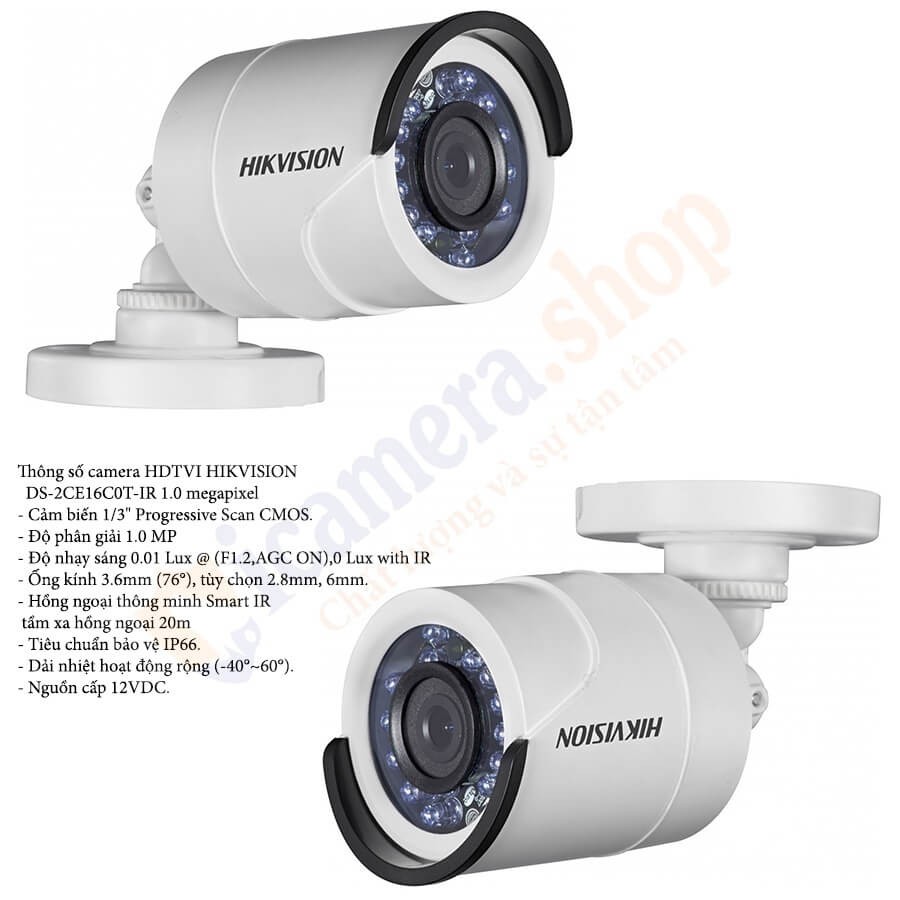 Camera Hikvision DS-2CE16C0T-IR (HD-TVI 1M), và DS-2CE16C0T-IRP hồng ngoại 20m Bảo Hành 64 tháng lỗi đổi mới trong 14 ng