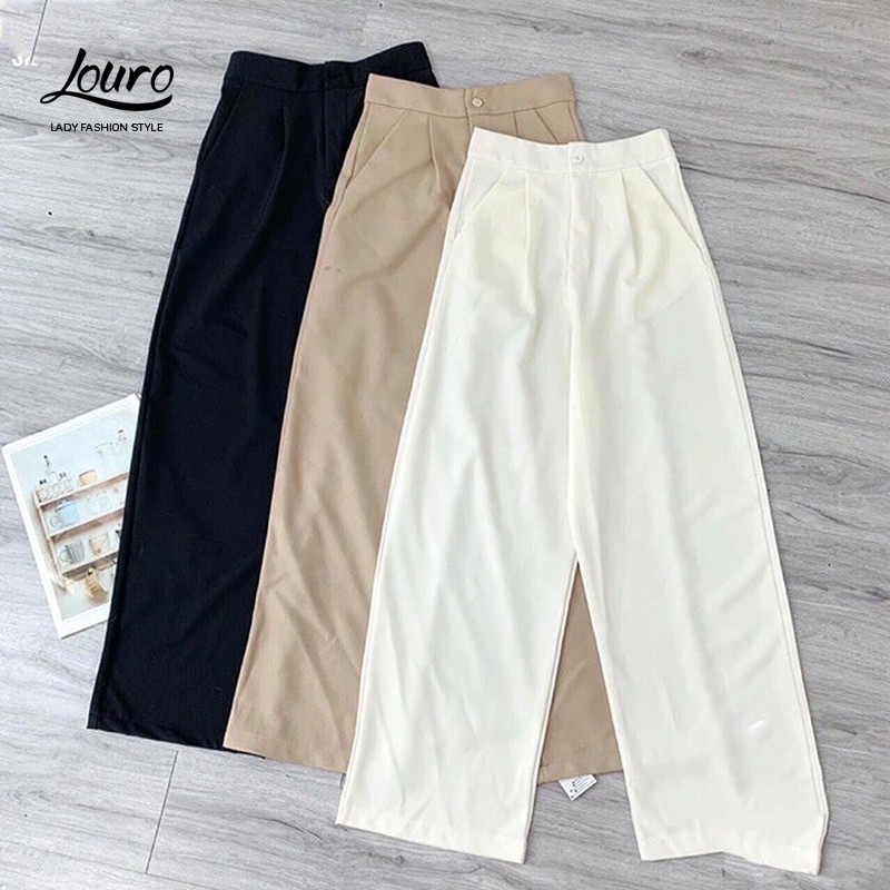 Quần ống rộng Louro L3001 1 cúc cạp cao,CÓ ẢNH THẬT dáng quần ống rộng vải cao cấp, kiểu dáng đơn giản lên dáng cực đẹp | BigBuy360 - bigbuy360.vn