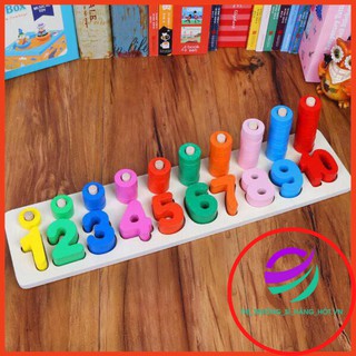 Bộ đồ chơi ghép chữ số, bộ đếm, hình khối và màu sắc bằng gỗ