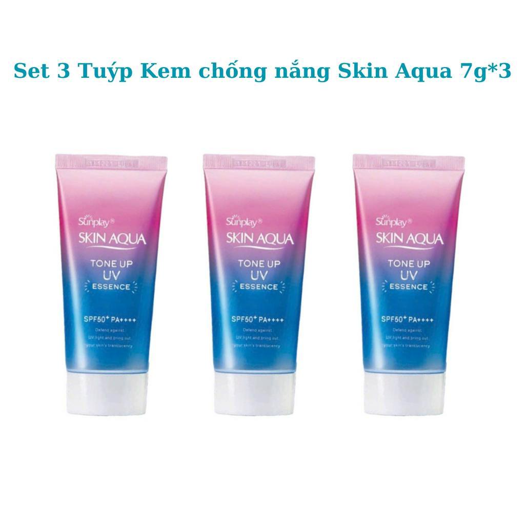 Set 3 Tuýp Tinh chất chống nắng Skin Aqua Tone Up UV Essence SPF 50+ PA++++ mini 7g- Hàng Mini