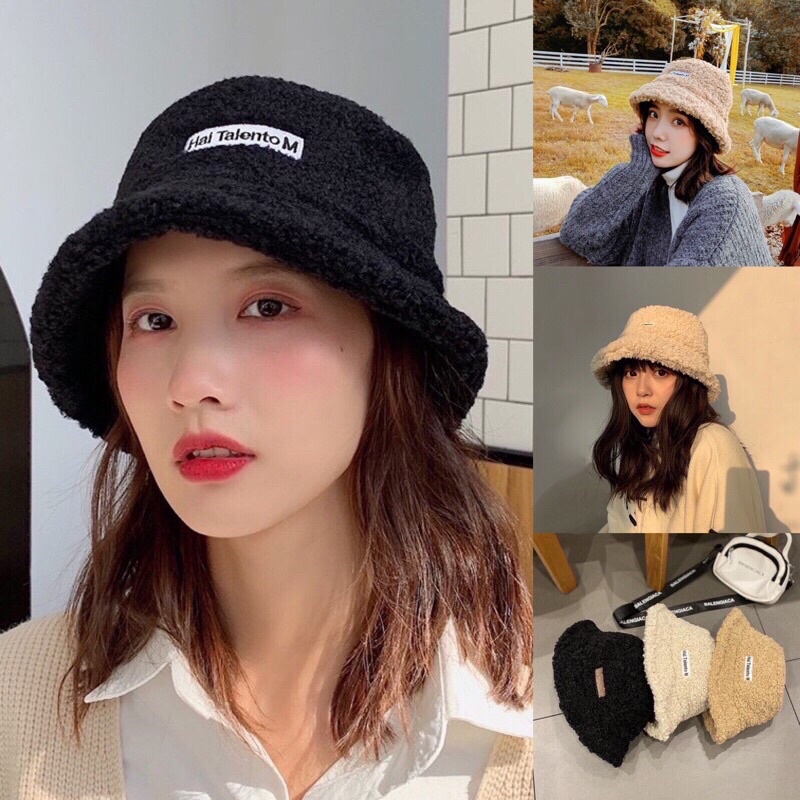 Mũ Bucket Lông Cừu Hàn Quốc Mềm Mại Siêu Hot Hàng Đẹp