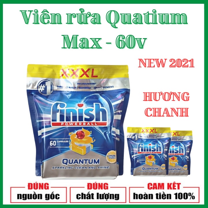 FREE SHIP - Viên rửa bát Finish Quantum Max 60 Viên/ Túi, Hương Chanh ( Mới 2021 ).