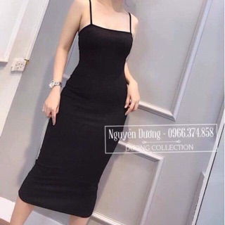 Váy 2 dây đen chất len tăm