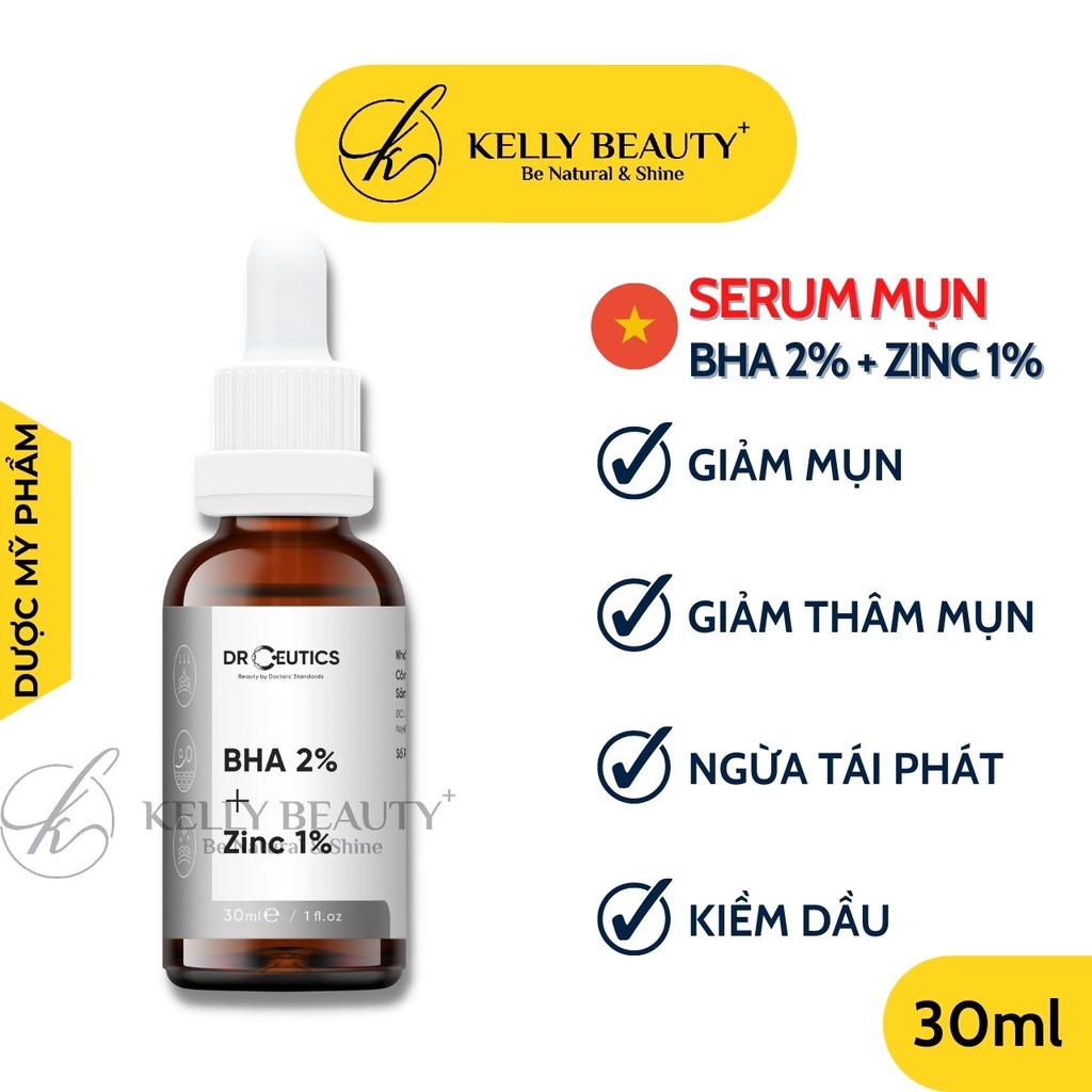 Serum Mụn DrCeutics - Cải Thiện &amp; Ngừa Mụn; Giúp Kiềm Dầu, Thông Thoáng LCL - BHA 2% + Kẽm PCA 1% | Kelly Beauty