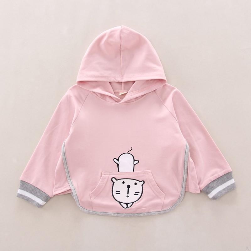 Bộ áo nỉ hoodie + quần dài kẻ sọc cho bé gái