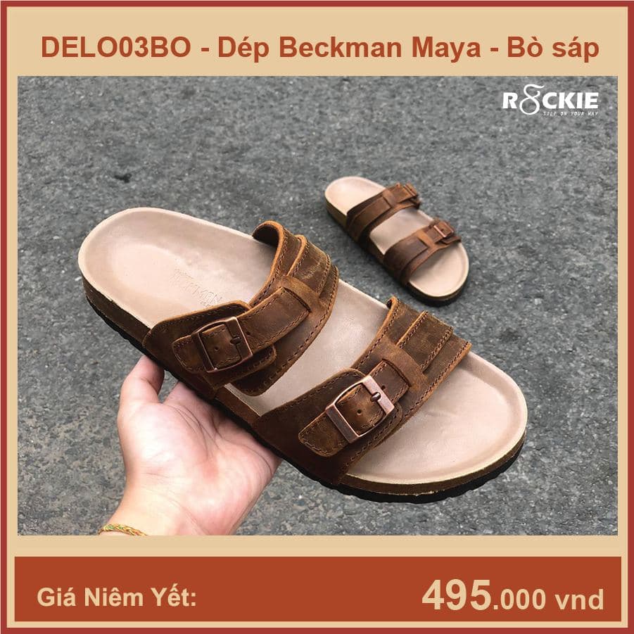 Dép nam đế trấu da bò thật - dép da hàng hiệu Beckman Maya - da Crazyhorse nhập khẩu cao cấp - DELO03BO - R8ckie