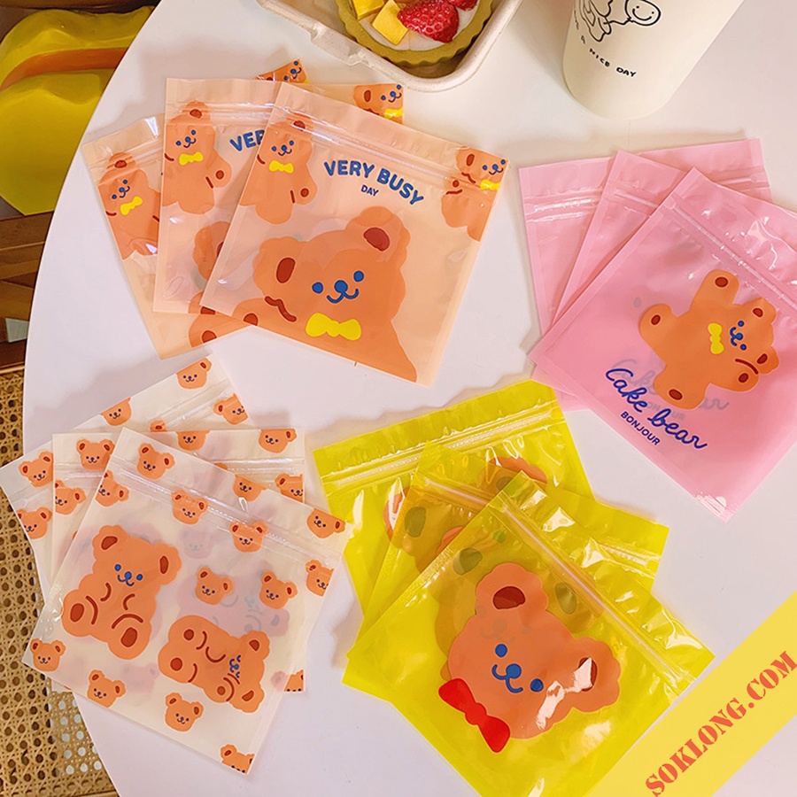 Túi zip chống nước hình gấu size 13.5cm đựng phụ kiện Sổ KLONG, quà tặng cute K19