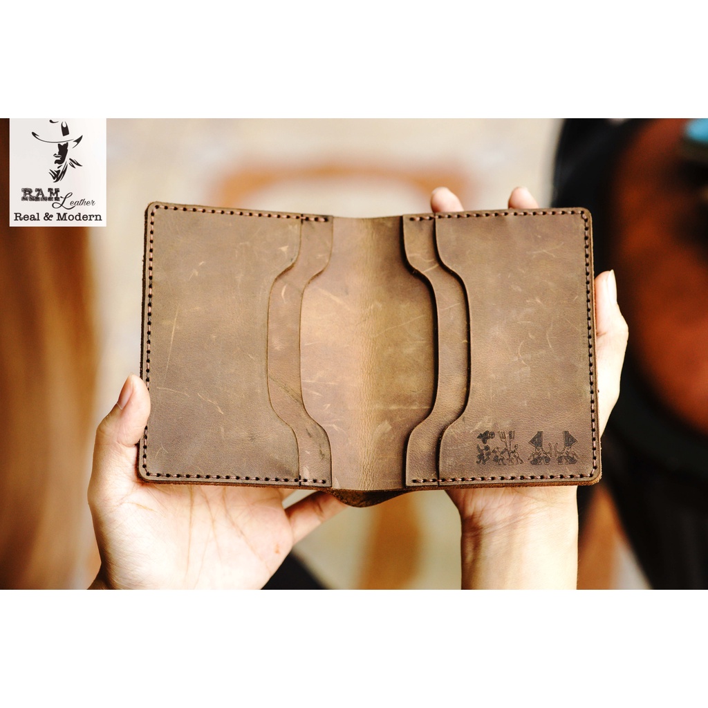 Ví nam nữ RAM Leather handmade da bò thật màu nâu đất cao cấp