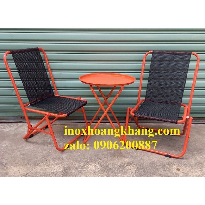 Bàn ghế cafe, trọn bộ 2 ghế xếp lò xo và 1 bàn trà chanh xếp liền