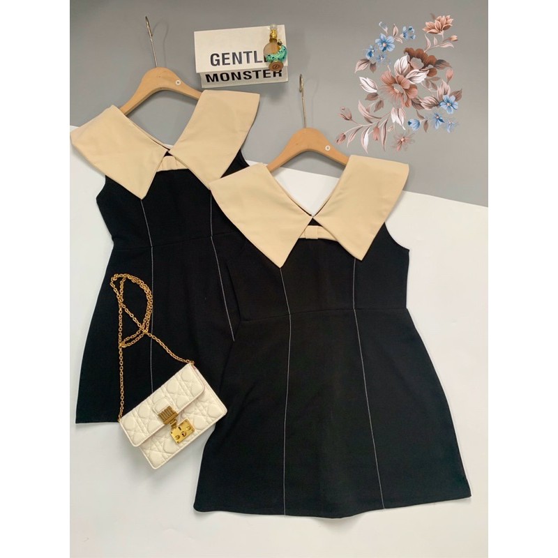 V693 Váy công sở cổ dáng chữ A thiết kế cổ V bản to đính nơ ngực, phối gân dọc sườn | BigBuy360 - bigbuy360.vn