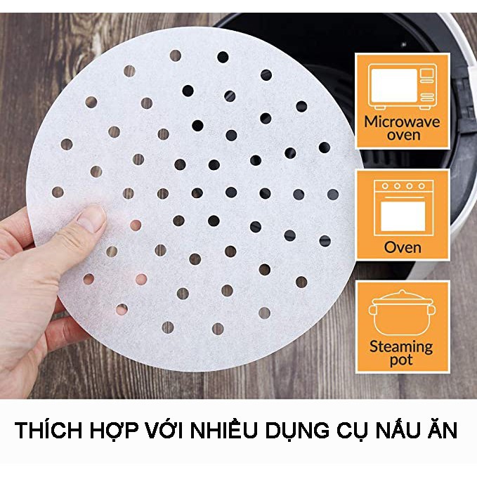 Giấy nến đục lỗ 100 tờ / thếp lót xửng, nồi chiên không dầu