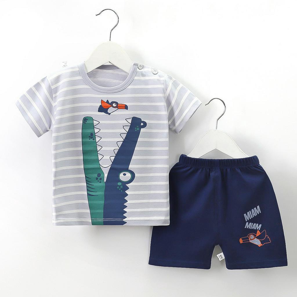 Bộ cộc tay mặc nhà cho bé EROKIDS chất vải cotton mềm mại hoạ tiết hoạt hình đáng yêu