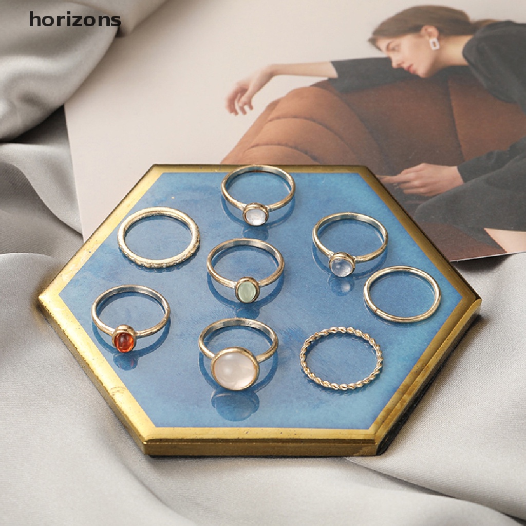 Set 8 Nhẫn Đính Đá Nhiều Màu Phong Cách Vintage