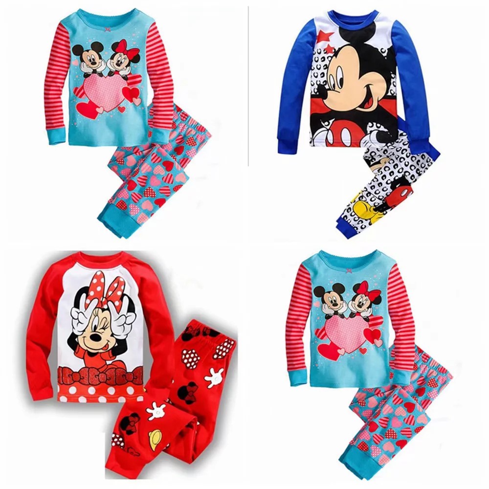 Set áo thun tay dài &amp; quần dài in hình chuột Mickey cho bé gái