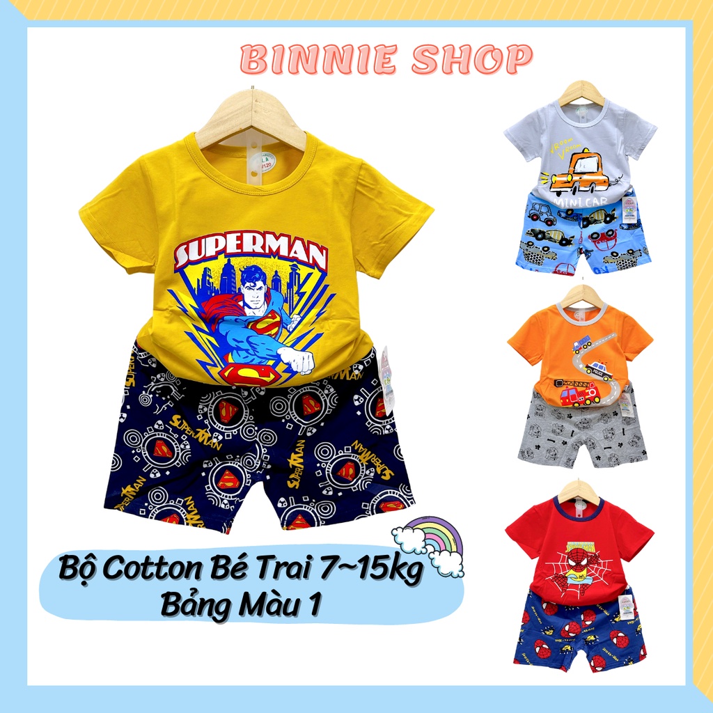 Đồ bộ bé trai quảng châu xuất hàn Quần áo trẻ em BINNIE SHOP chất thun cotton cho bé trai từ 7-15kg (0-3 tuổi) BTN1