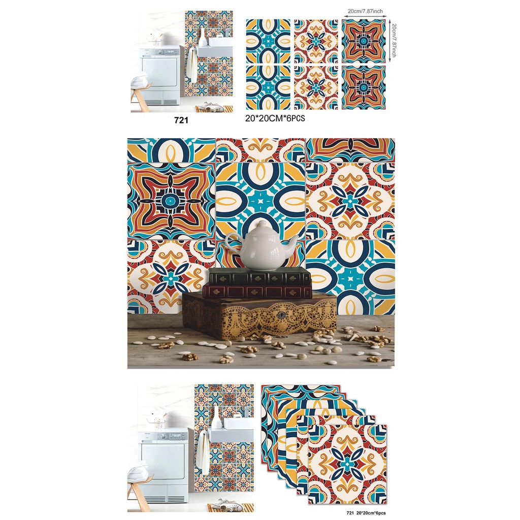 Decal Gạch Bông CAO CẤP ⚡ FREESHIP ⚡ dán trang trí nhà cửa (6 tấm 20 x 20 cm/ set) decalamyshop - chất liệu nhựa dẻo PET