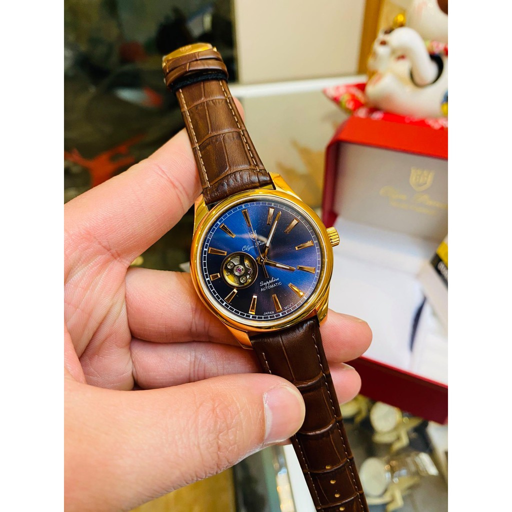 Đồng hồ nam Olym Pianus OP9927-71AMK-GL-X - Mặt xanh dương viền vàng dây nâu