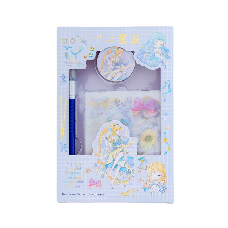 Hộp combo 6 tấm sticker Cổ trang/Chibi washi tape kèm dao cắt