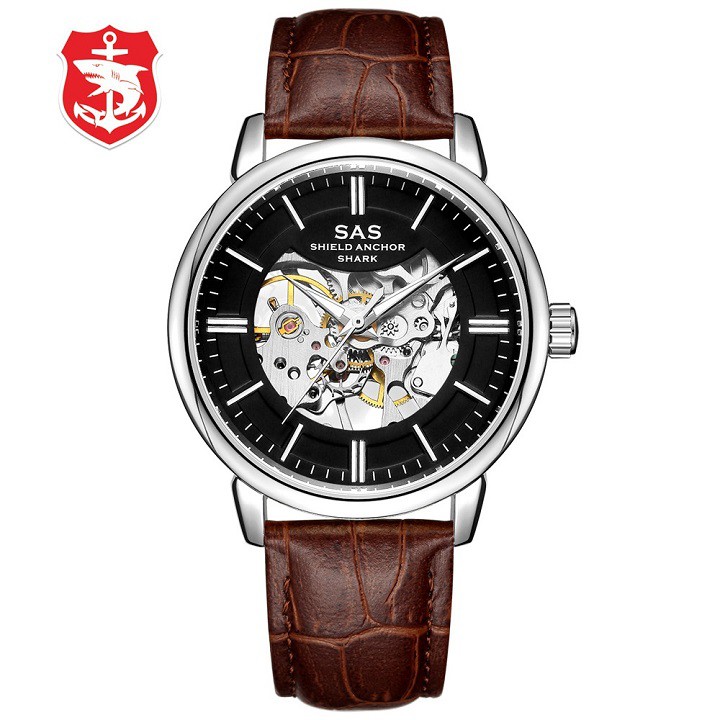 Đồng hồ cơ lộ máy nam SAS-123 dây da cao cấp