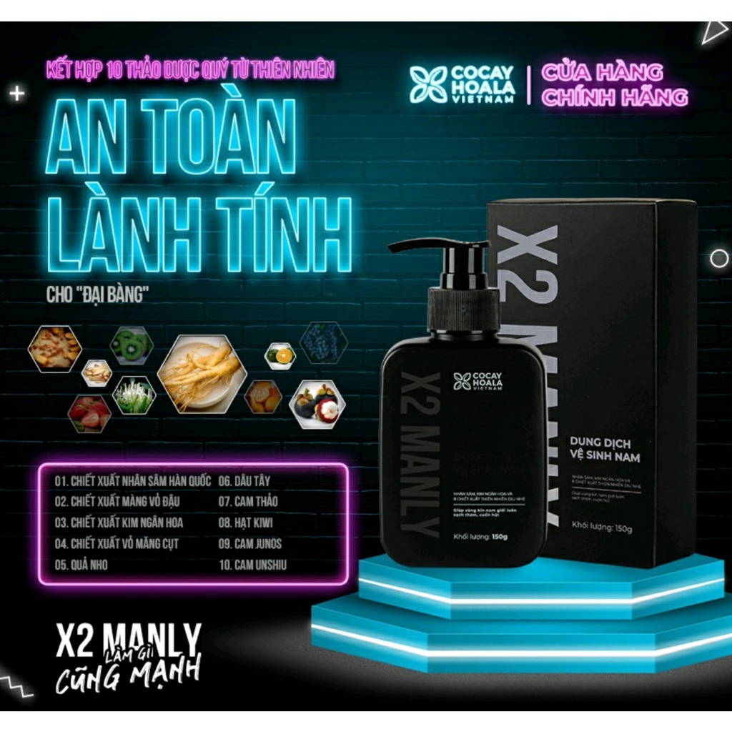 Dung dịch vệ sinh nam giới Gel X2 Manly - Làm sạch tức thì, lưu hương 24h Cỏ cây hoa lá 150ml