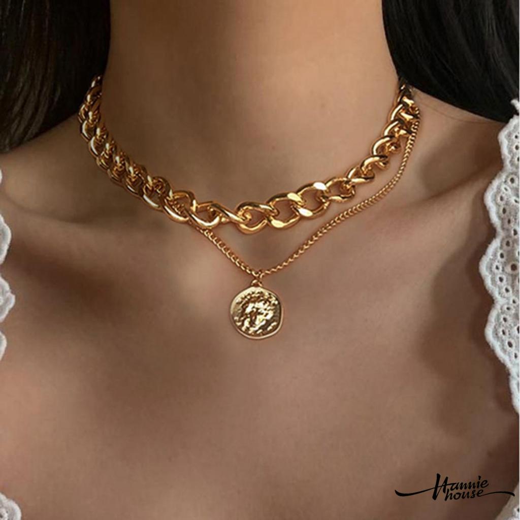 Vòng cổ hai lớp mặt hình đồng xu phong cách cổ điển thời trang cho nữ