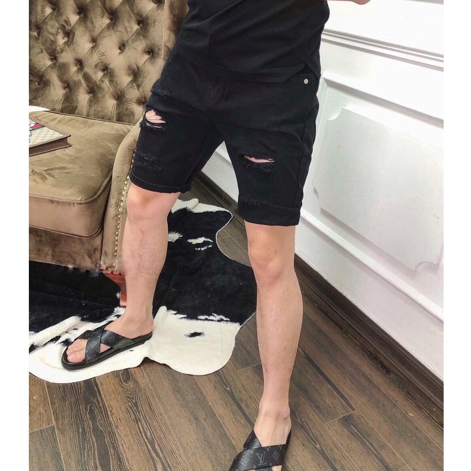 Quần short jean nam cao cấp trắng đen rách nhiều mẫu mới hót trend không ra màu vải khán bẩn không dơ