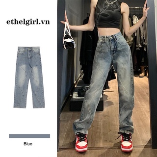 Ethelgirl American retro All Match quần jean nữ quần áo ins slim cạp cao quần thường ngày