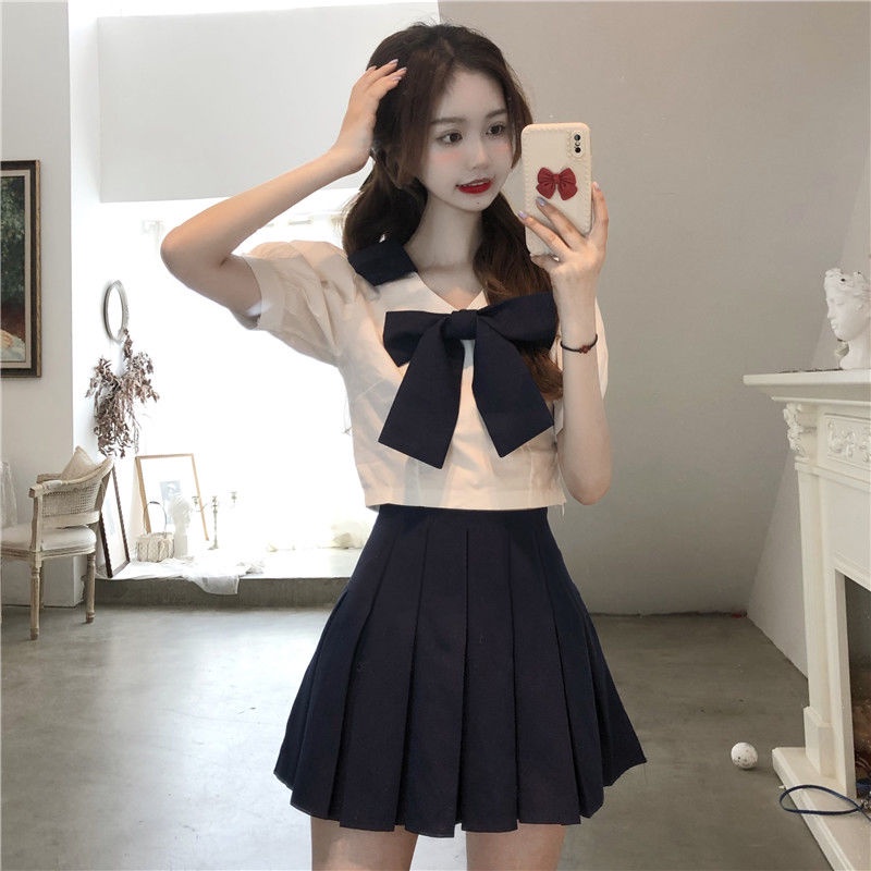 Jiashucheng Bộ Áo Ngắn Tay + Chân Váy Xếp Ly Xinh Xắn Theo Phong Cách Mùa Hè Nhật Bản Dành Cho Nữ