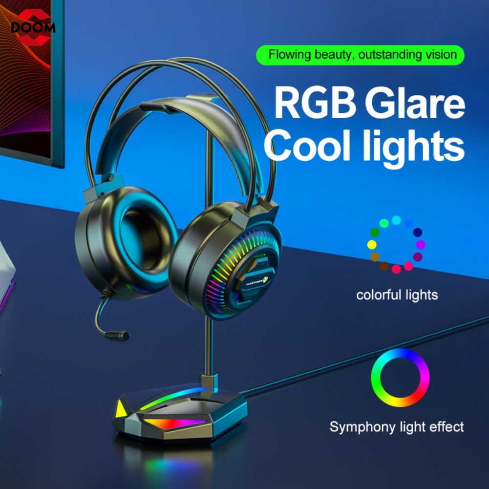 RGB Headphone Đứng Gamer Tai Nghe Máy Tính Để Bàn Giá Headphone Display Đứng Chơi Game Đứng Phụ Kiện Cơ Sở Hợp Kim Nhôm 3.5mm Jack Và Jack cổng USB cho Âm Thanh Tai Nghe 【Doom】