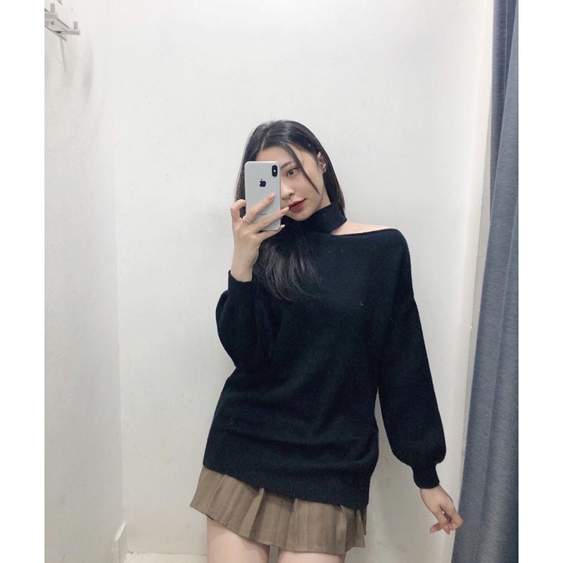 Áo Len Xẻ Vai, Áo Len Dáng Dài Giấu Quần Quảng Châu M2901-Violet