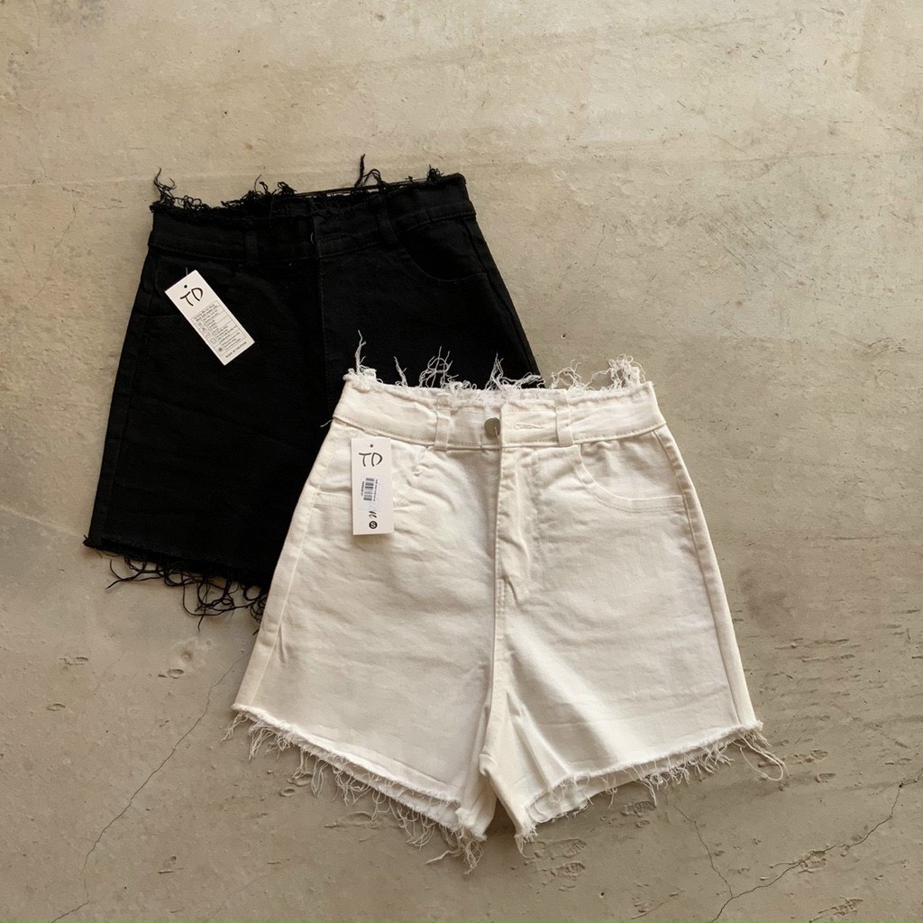 Quần short kaki lưng cao tua rua lưng rách lai cá tính