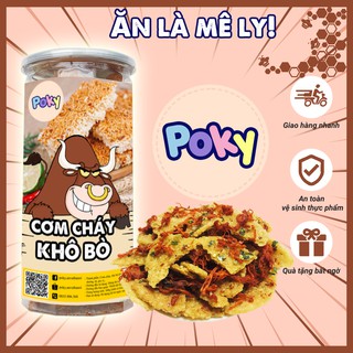 Cơm cháy lắc khô bò hộp 300g, giòn rụm, nhiều sốt đậm vị. Poky ăn vặt Hà Nội