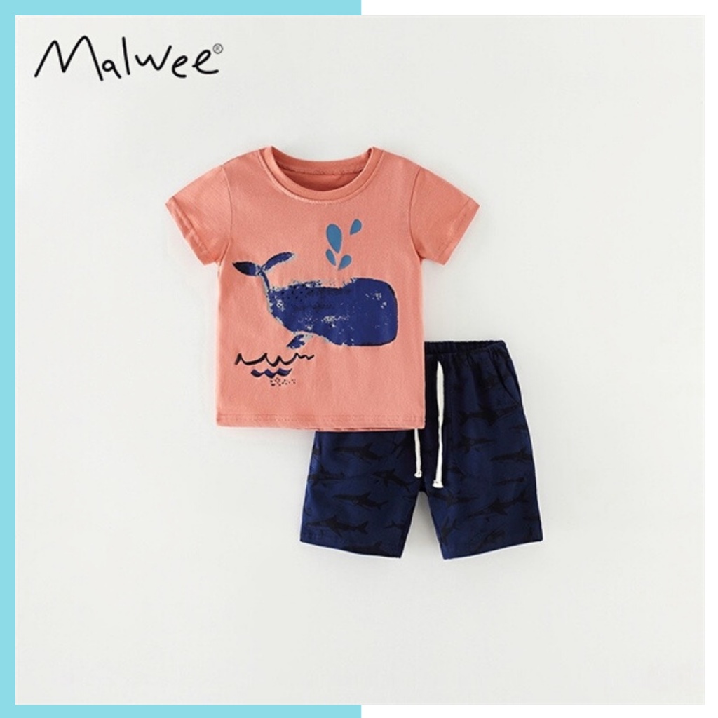Bộ hè cotton bé trai Malwee (2-8 tuổi) cá voi xanh MW7421